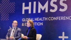 Tom Leary, senior vice president and head of government relations at HIMSS, and Janet Hamilton, executive director, CSTE, at the HIMSS25 conference in Las Vegas Monday.