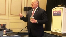 HIMSS President and CEO speaks at a press conference during HIMSS25.