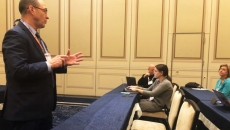 Tom Leary, senior vice president and head of Government Relations at HIMSS, talks to reporters during HIMSS25.