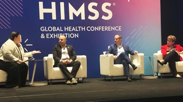 Oriana Beaudet of the American Nurse Association Enterprise; Sameer Sethi of Hackensack Meridian Health; Adam Landman of Mass General Brigham; and Crystal Broj of the Medical University of South Carolina, speak at HIMSS25.