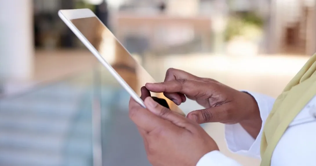 Patient accesses digital therapeutic on telehealth tablet