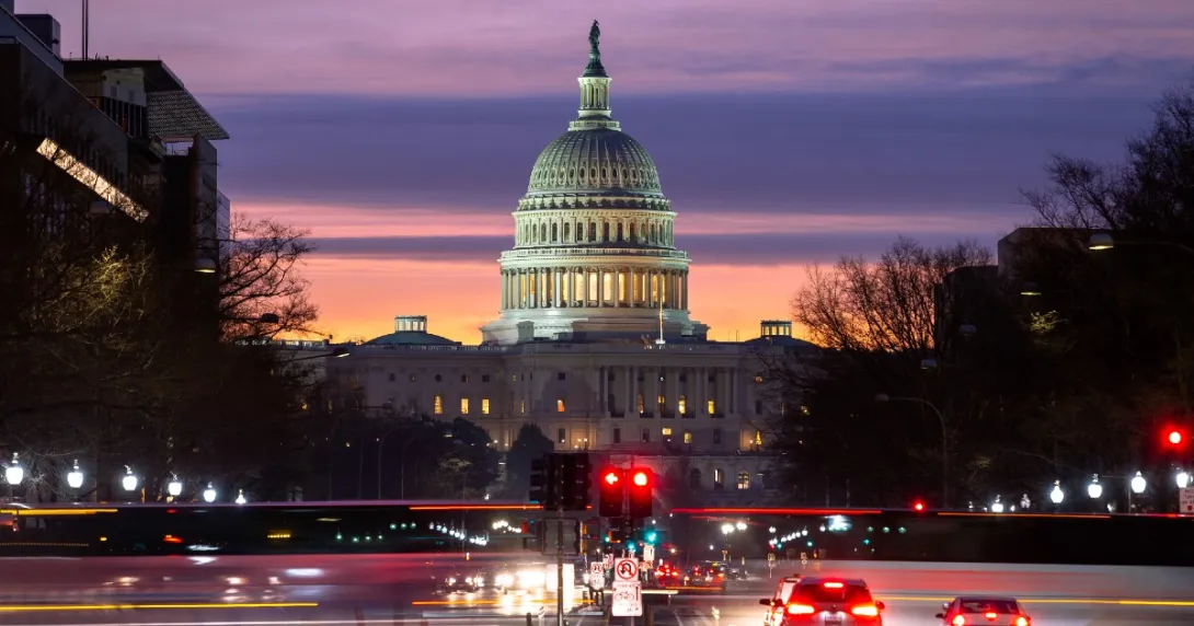 The United States Capitol at night